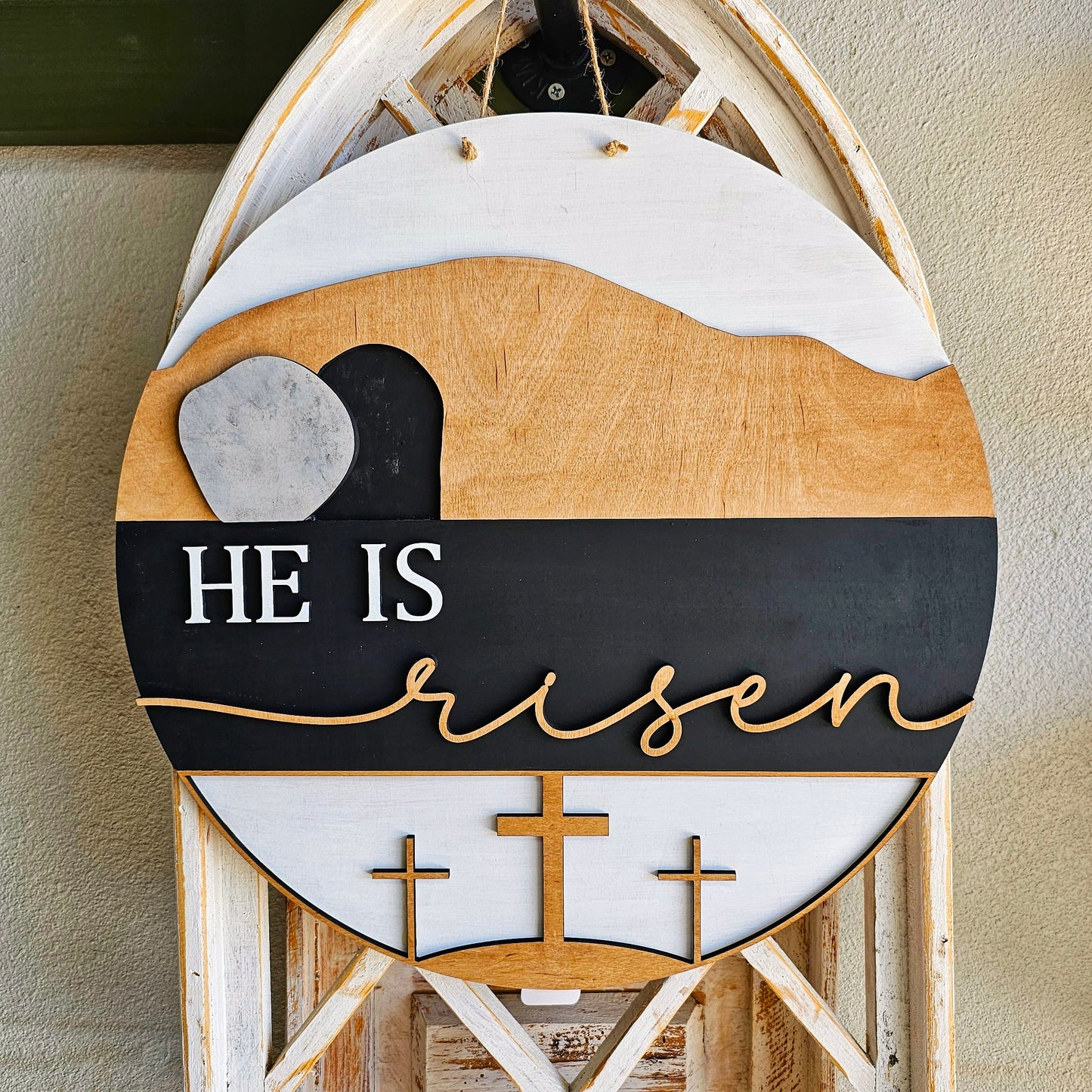 DIY Unfinished Door Round - He is Risen