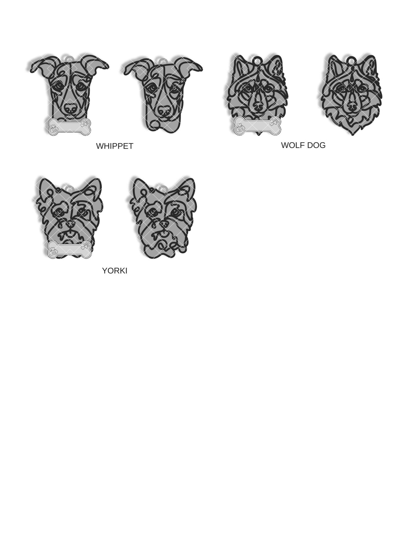 Customized Dog Ornament with Bone / Car Charm / Decoration Line Art / Breeds A-B