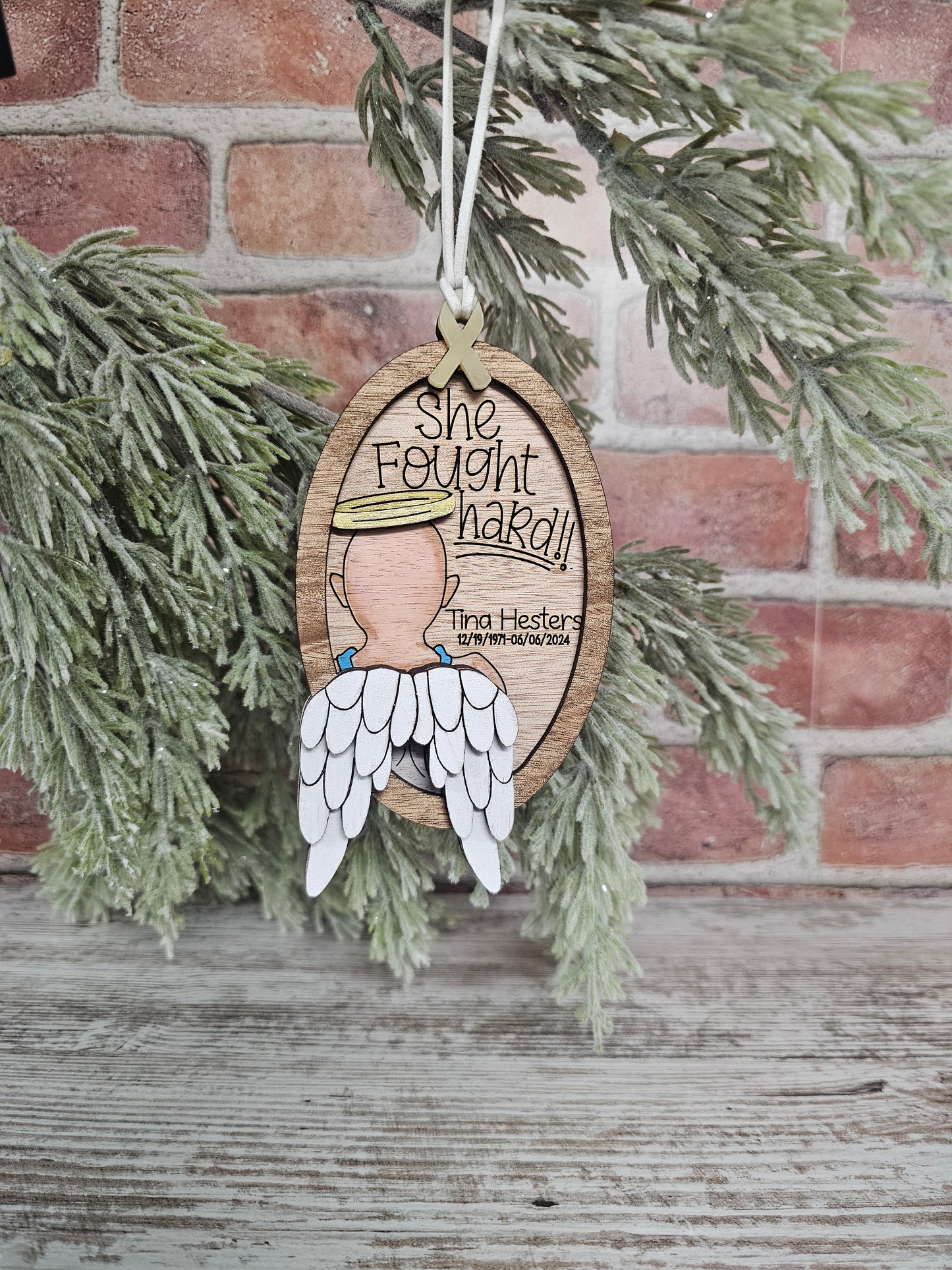 Personalized Cancer Memorial Ornament for Her| Memorial Ornament | Cancer Memorial Ornament | Fought Hard