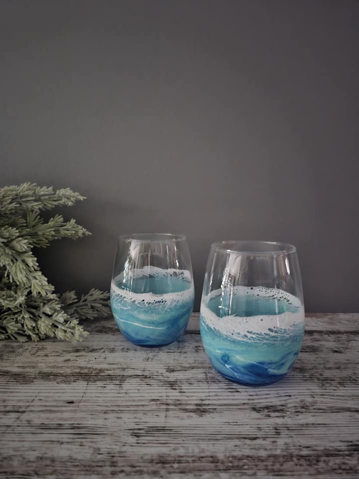 Ocean Themed Stemmless Wine Glass | Epoxy Resin Beach | Coastal Gift | Wine Glass | Stemmless Wine Glass