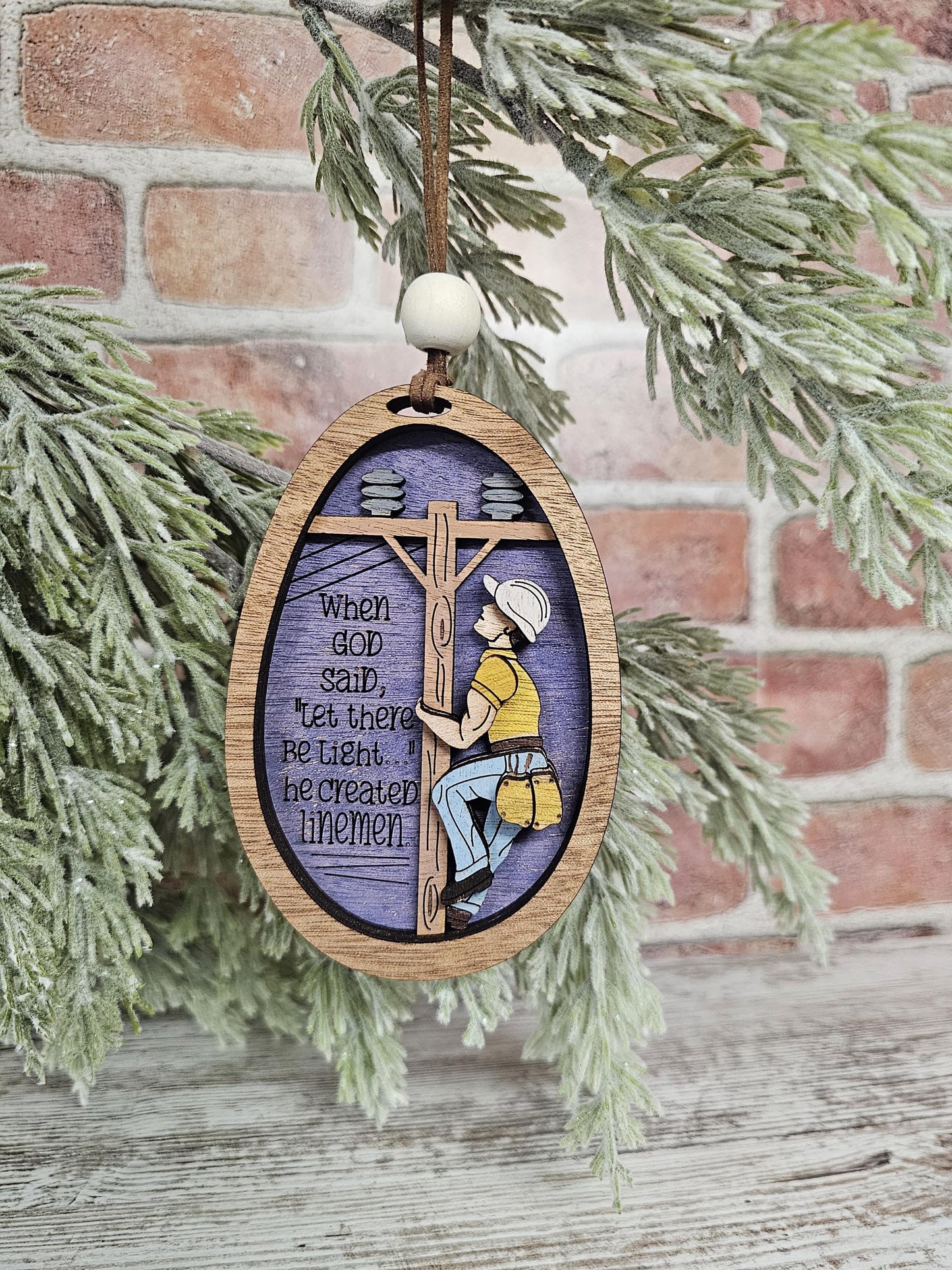 Lineman Ornament | Personalized Christmas Tree Decor | Gift for Electrician, Power Line Worker, Holiday Decor