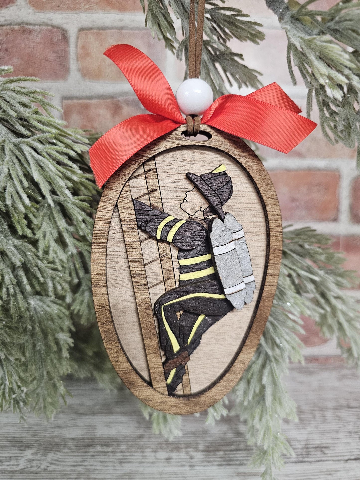 Handmade Fireman Ornament | Unique Firefighter Gift for Christmas Decor | Hero Ornament