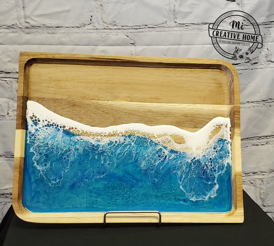 Small Serving Tray with Resin water and wave