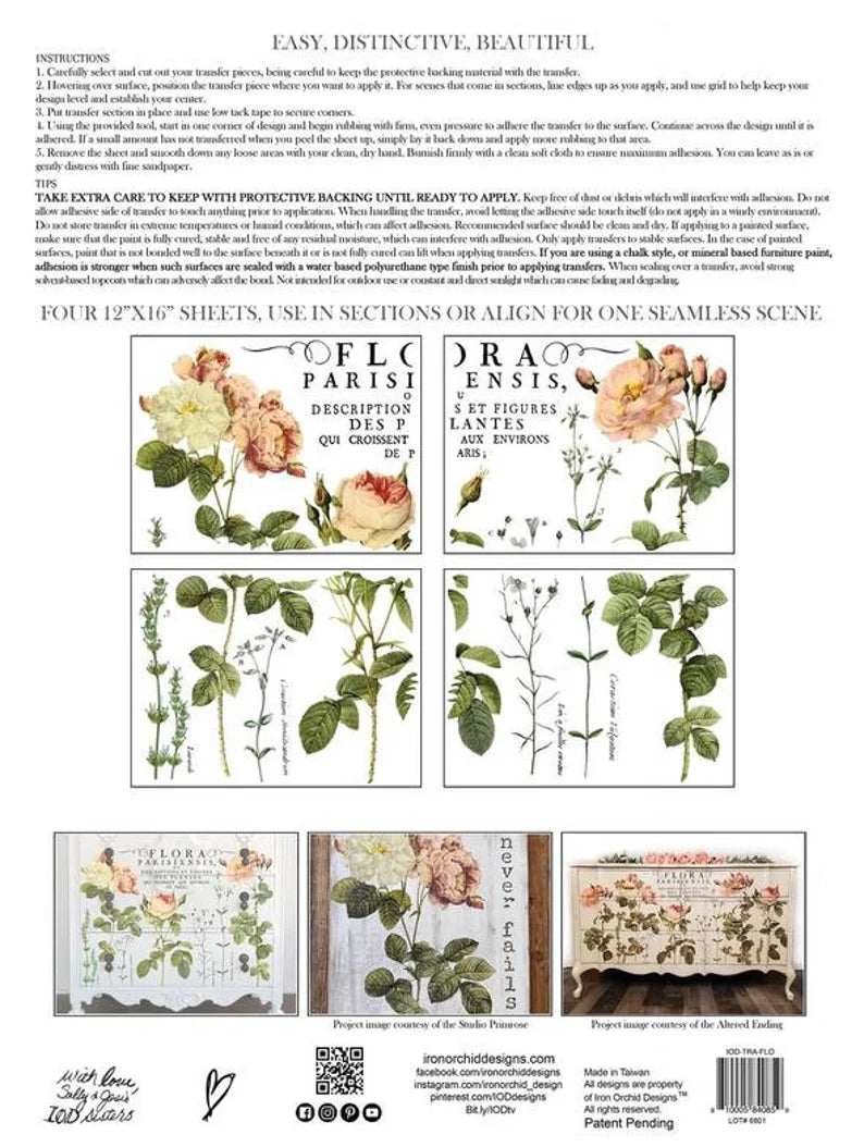 IOD FLORA PARISIENSIS Decor Transfer 12" X 16" Pad (Iron Orchid Designs)