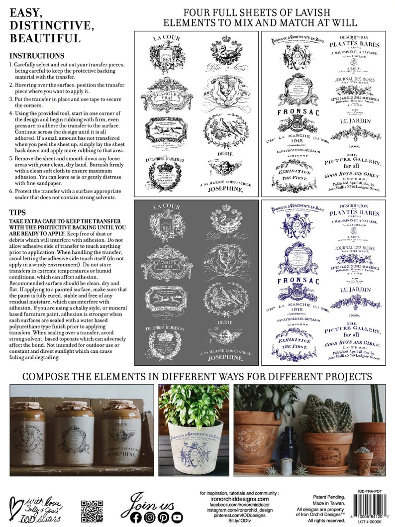 IOD TRADITIONAL POTS Decor Transfer Pad (Iron Orchid Designs)