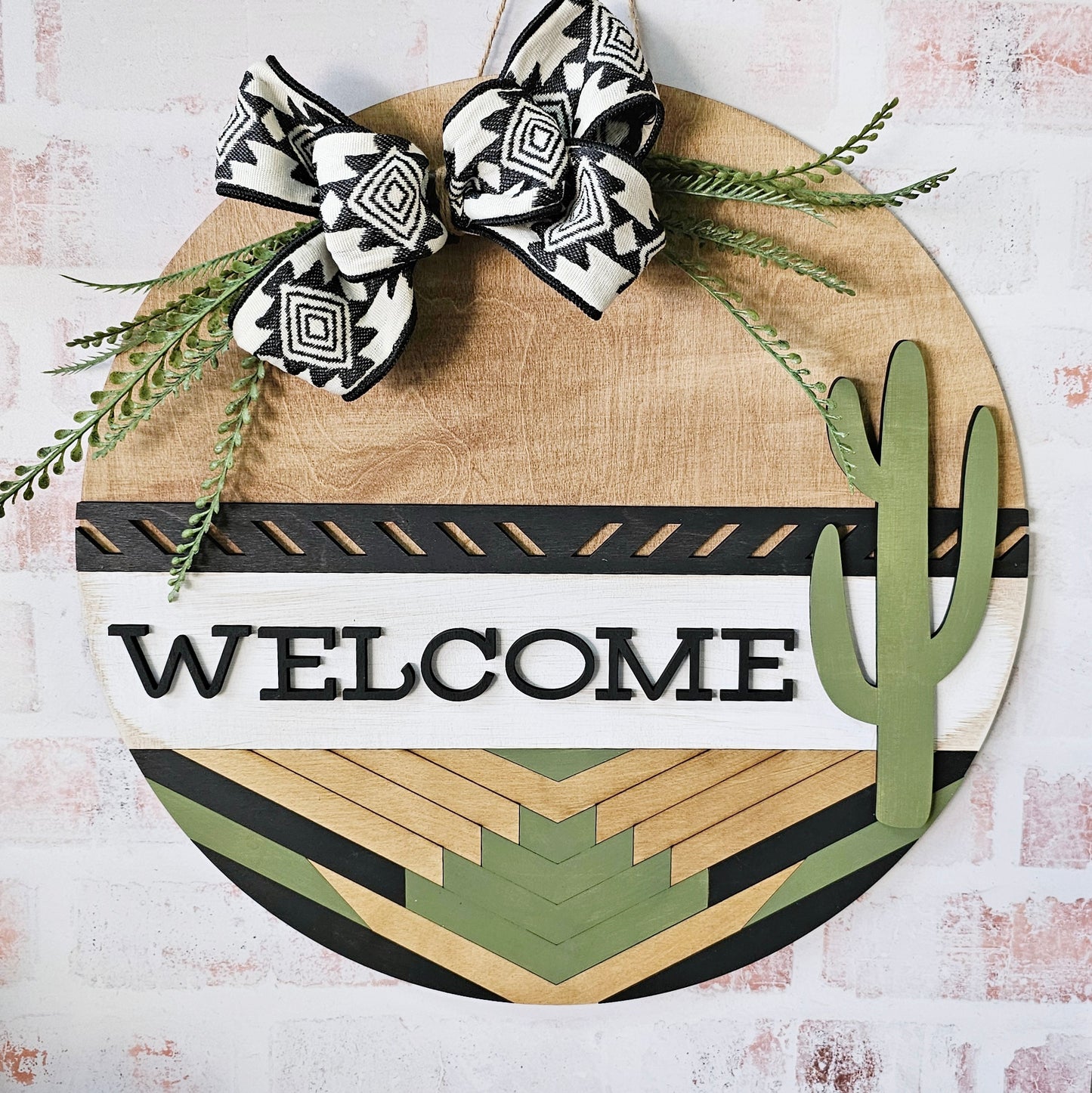 DIY Unfinished Door Round - Southwest Boho Welcome with Cactus