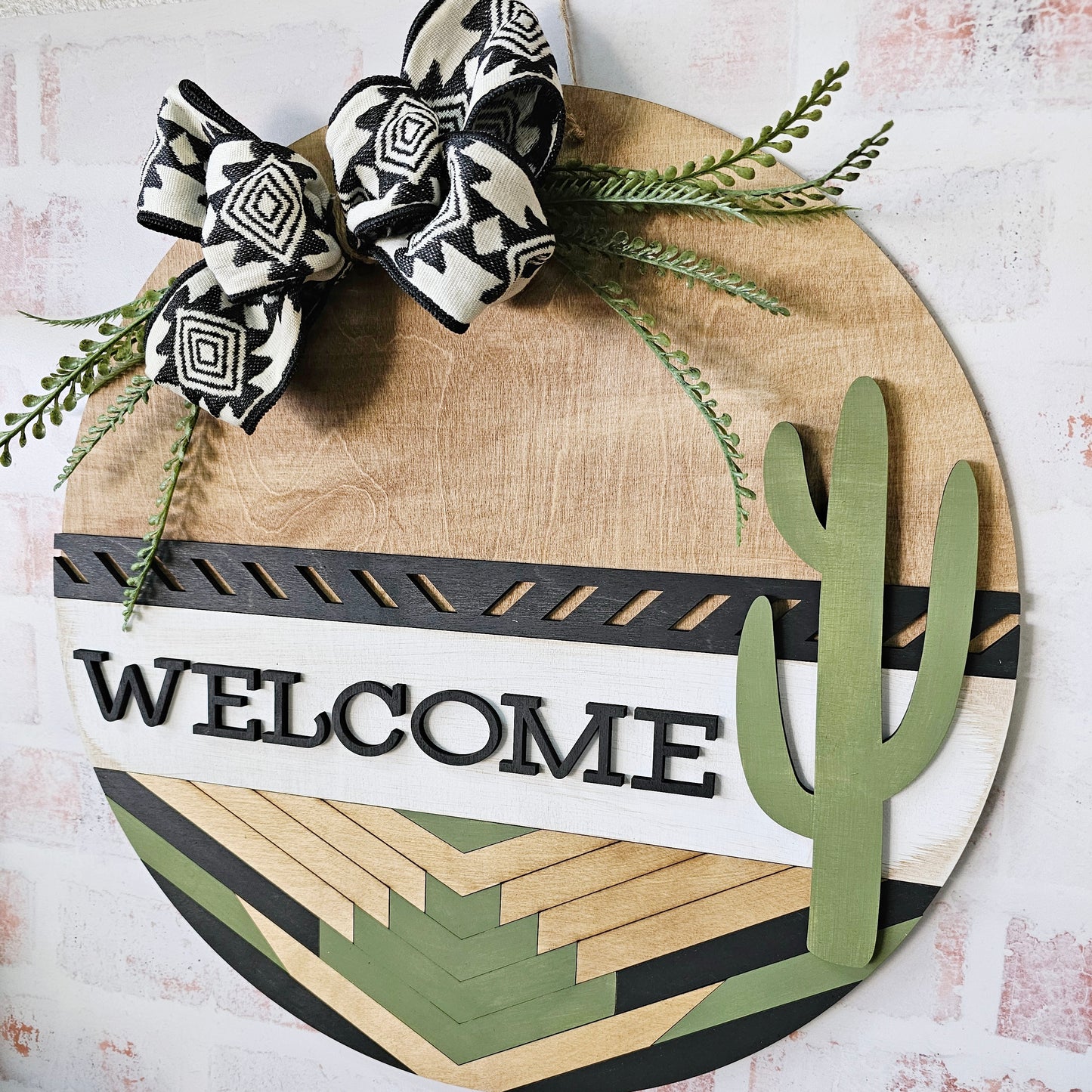 DIY Unfinished Door Round - Southwest Boho Welcome with Cactus