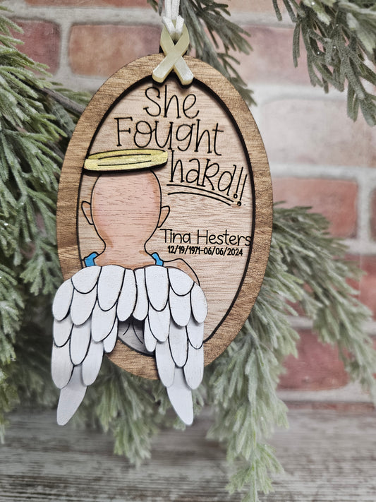 Personalized Cancer Memorial Ornament for Her| Memorial Ornament | Cancer Memorial Ornament | Fought Hard