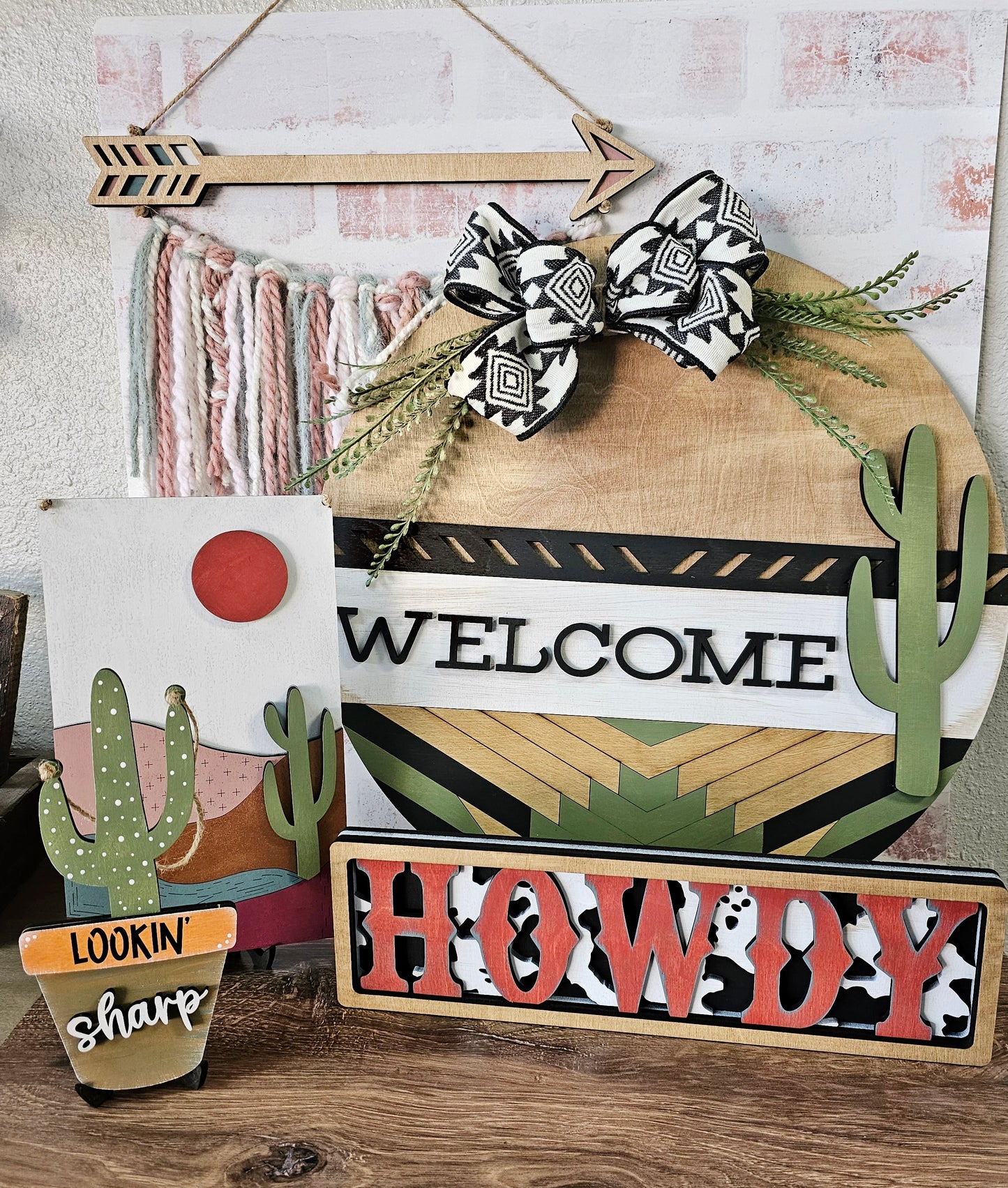 DIY Unfinished Door Round - Southwest Boho Welcome with Cactus