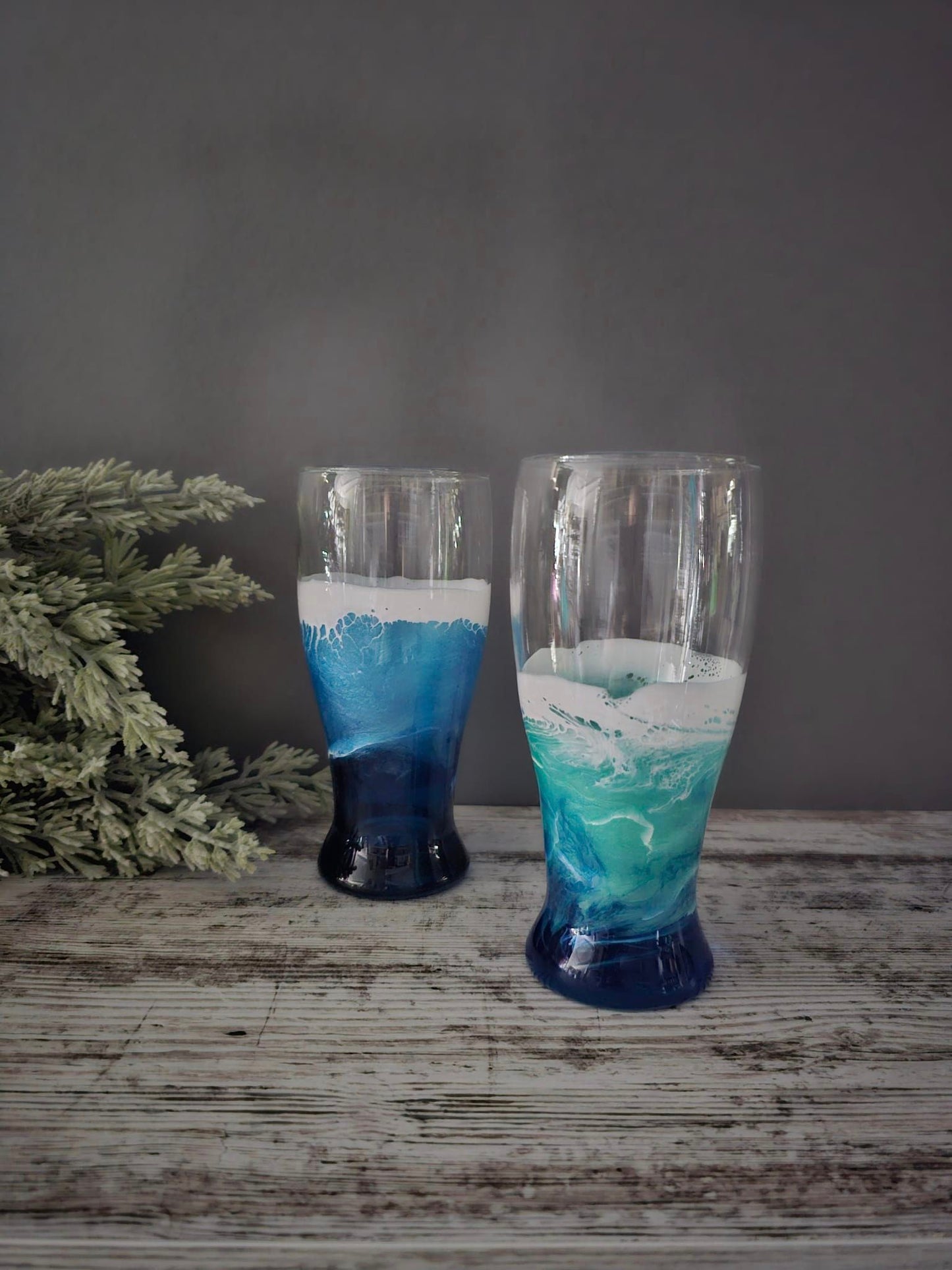 Ocean Themed Pilsner Glass | Epoxy Resin Beach | Coastal Gift | Beer Glass