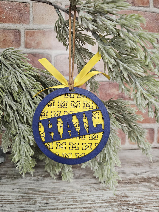 University of Michigan Christmas Ornament – Wolverines Fan Holiday Decor – U of M Handmade Tree Decoration Gift