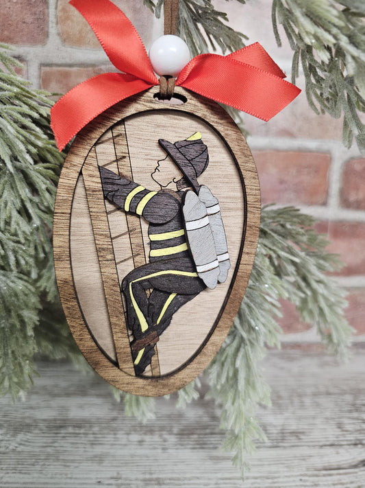 Handmade Fireman Ornament | Unique Firefighter Gift for Christmas Decor | Hero Ornament