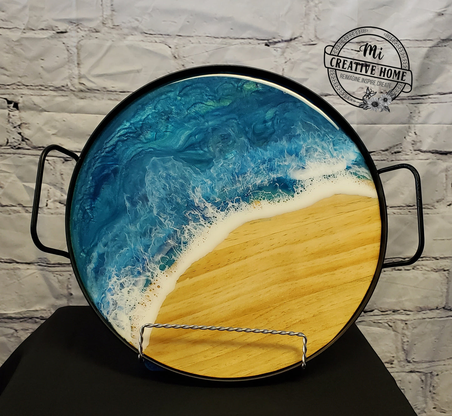 Medium Serving Tray with Resin Water and Wave